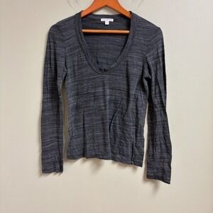 Standard James Perse Womens Long Sleeve Jersey Cotton V Neck Top Size 2 Casual